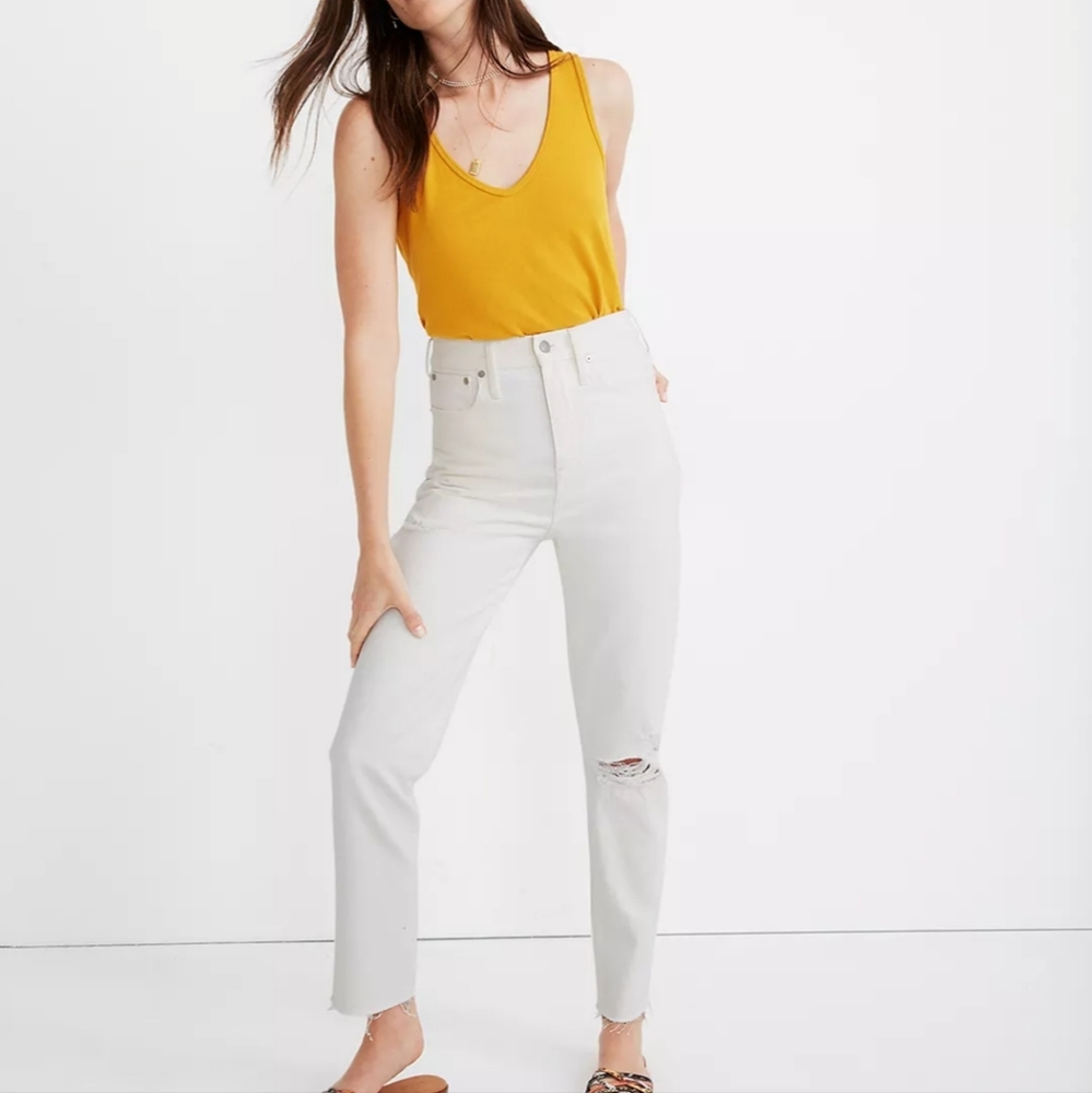 Madewell Momjean in Tile White: Ripped Edition